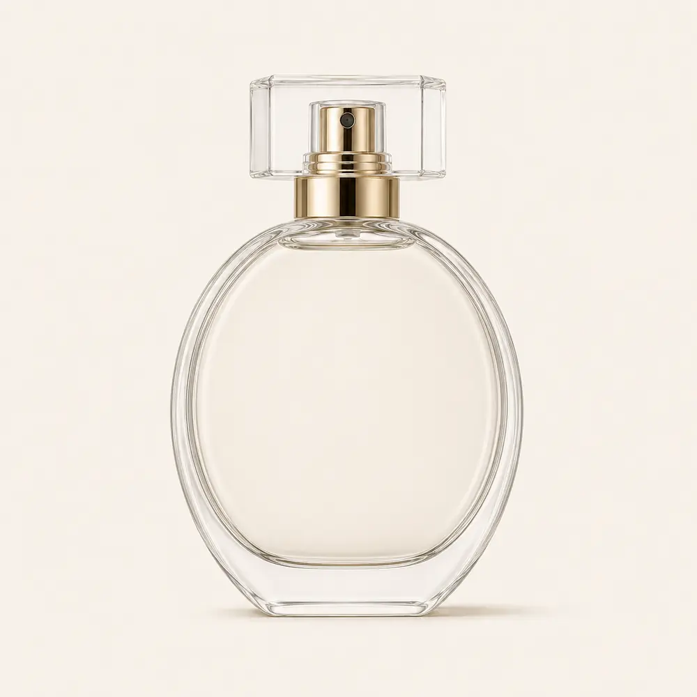 Clear glass perfume bottle visual reference